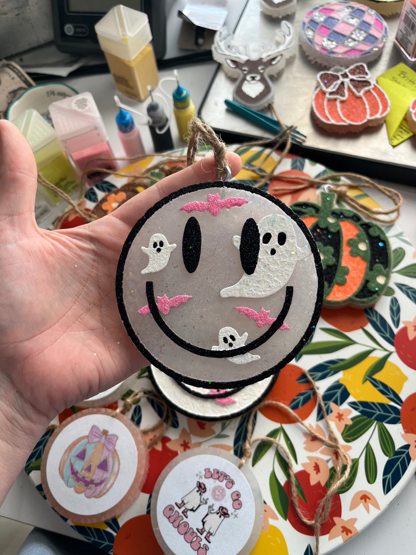 Smiley Ghost & Bat Halloween Freshie